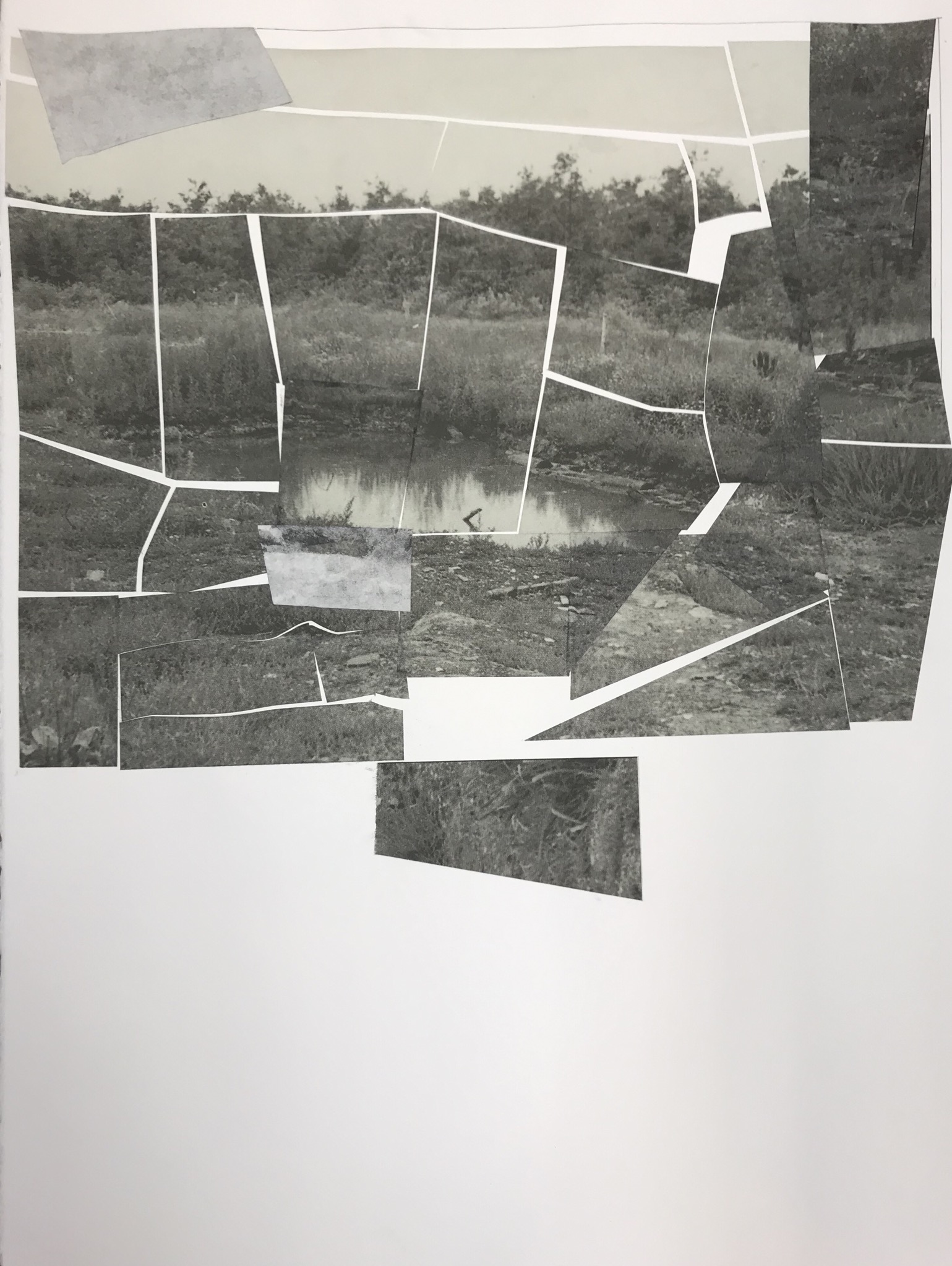 Leo Hodson, Incineration, 2020, Cut-and-pasted paper and pencil on paper, 22x30”, Image Courtesy of the Artist