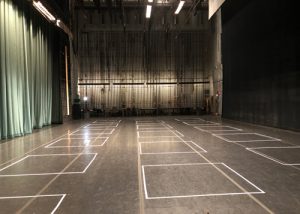 Recital Hall stage with social distancing squares