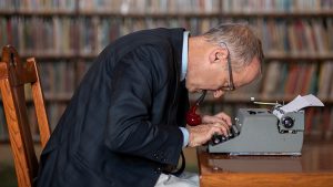 David Sedaris with typewriter