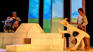 Mermaid Theatre puppets and puppeteers on stage