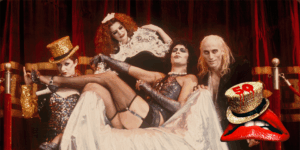 Still from the Rocky Horror picture show with 50th anniversary logo