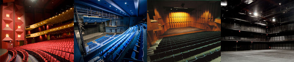 Images of all four theatres, left to right Concert Hall, PepsiCoTheatre, Recital Hall, Reperotry Theatre