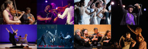 A collage featuring dancers and musicians