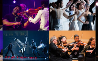 A collage featuring dancers and musicians